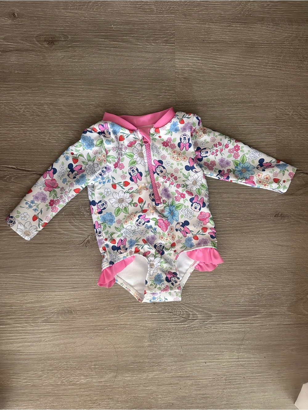 Infant Long-Sleeve Floral Minnie Mouse Rash Guard Swimsuit - (3M)